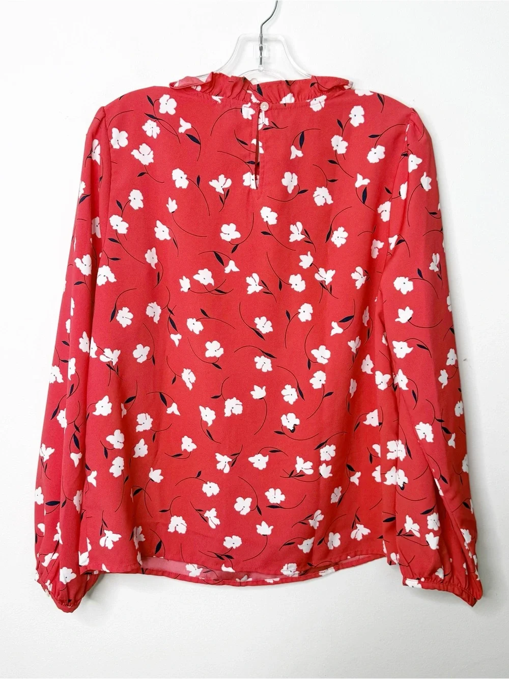 J. CREW | Red and White Floral Print Ruffle Detail Blouse Top Sz. Medium Preppy